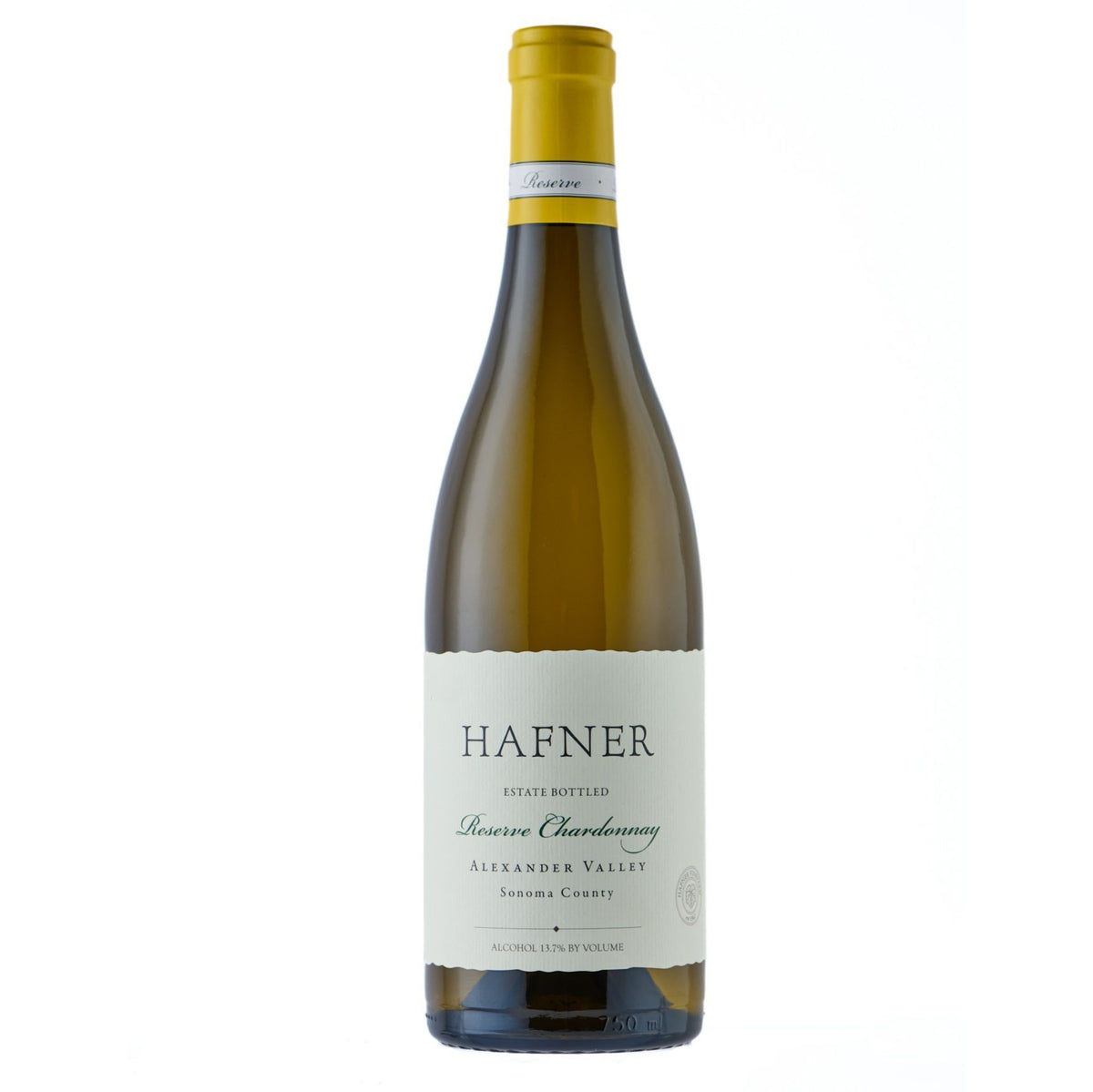 Hafner Vineyard Reserve Chardonnay bottle, Alexander Valley, Sonoma County