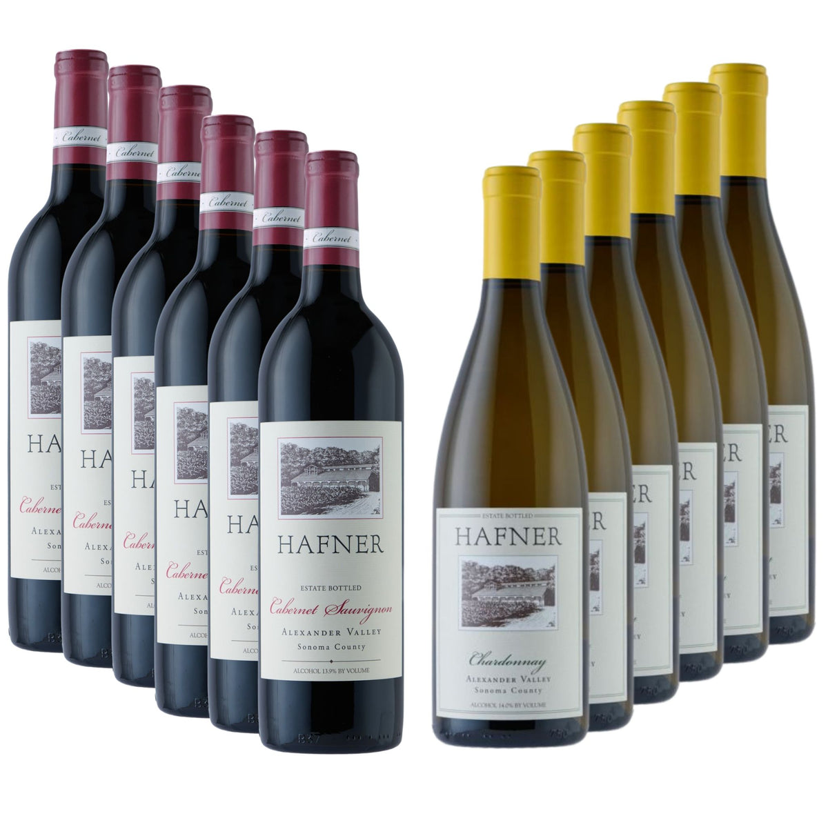 Hafner Vineyard Cabernet and Chardonnay mixed case bottles, six of each