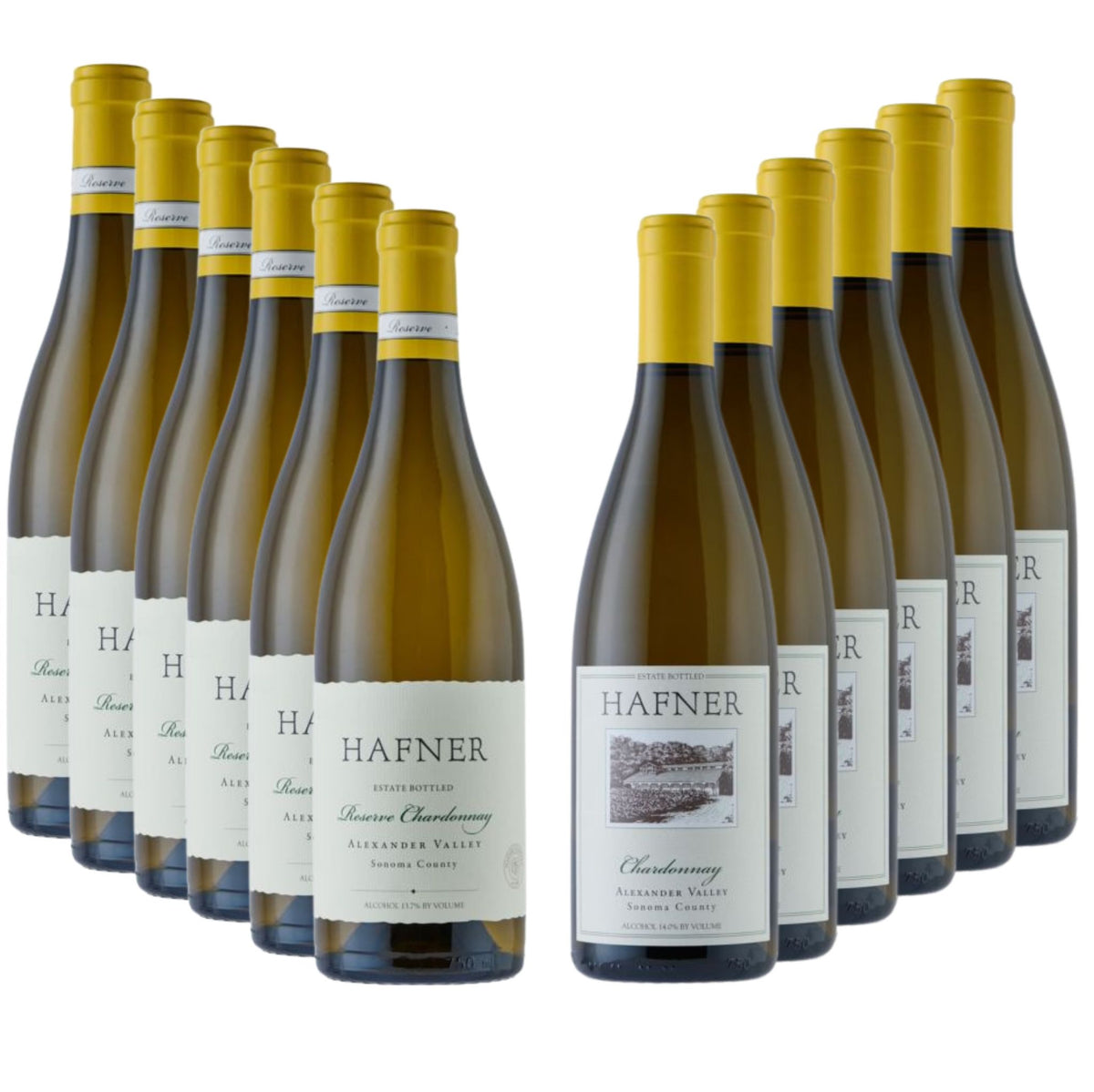 Hafner Vineyard Reserve and main Chardonnay bottles to form a mixed case. 
