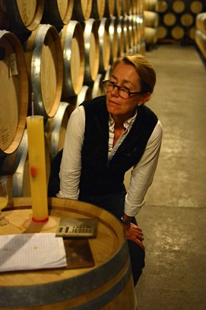 Hafner Vineyard. Sarah checking Chardonnay sugars.