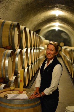 Sarah Hafner monitors the Chardonnay fermentation in the wine caves at Hafner Vineyard.