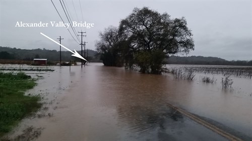 Alexander Valley was submerged in water and the bridge was closed on December 11, 2014.