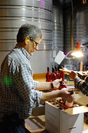 Winemaker Parke Hafner checks the Rosé bottles before they are put in the case and reach your home.