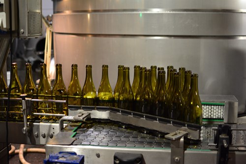 Chardonnay bottles ready to be bottled at Hafner Vineyard in Alexander Valley.