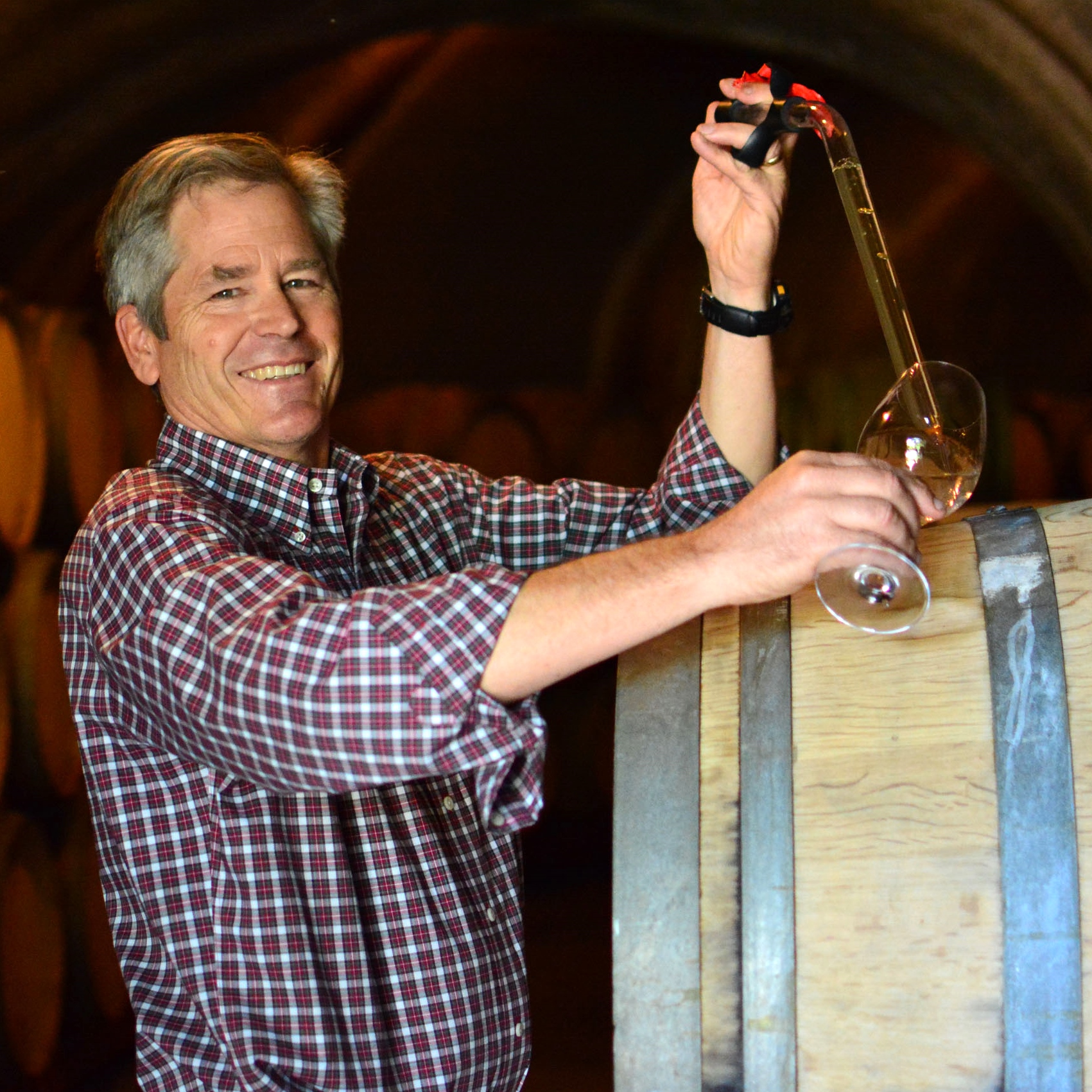 Parke pulls a sample of malolactic Chardonnay